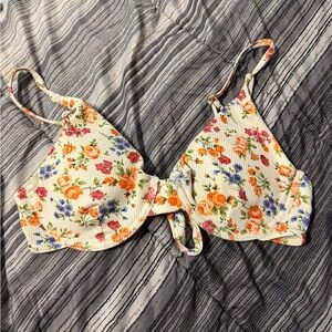SHEIN White Floral Bikini Top with Orange, Pink, Blue Flowers